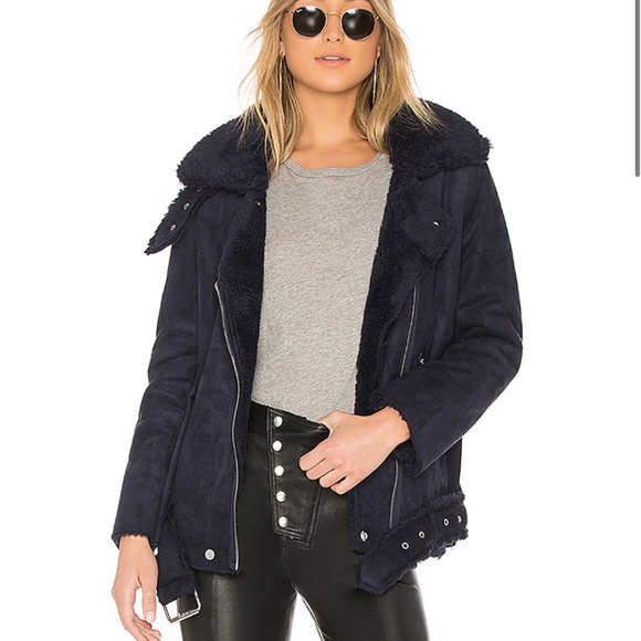J.O.A. Jackets & Blazers - J.O.A. Navy Faux Shearling Biker Jacket Sz XS